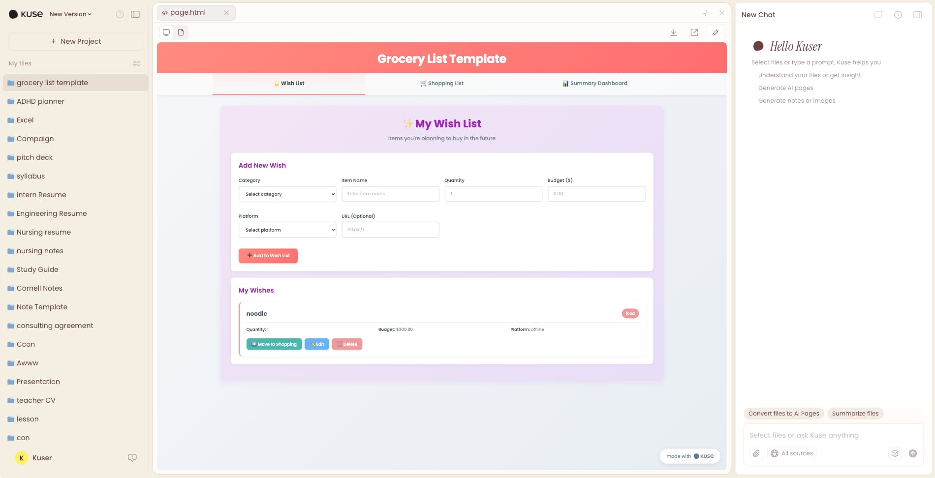 grocery list template