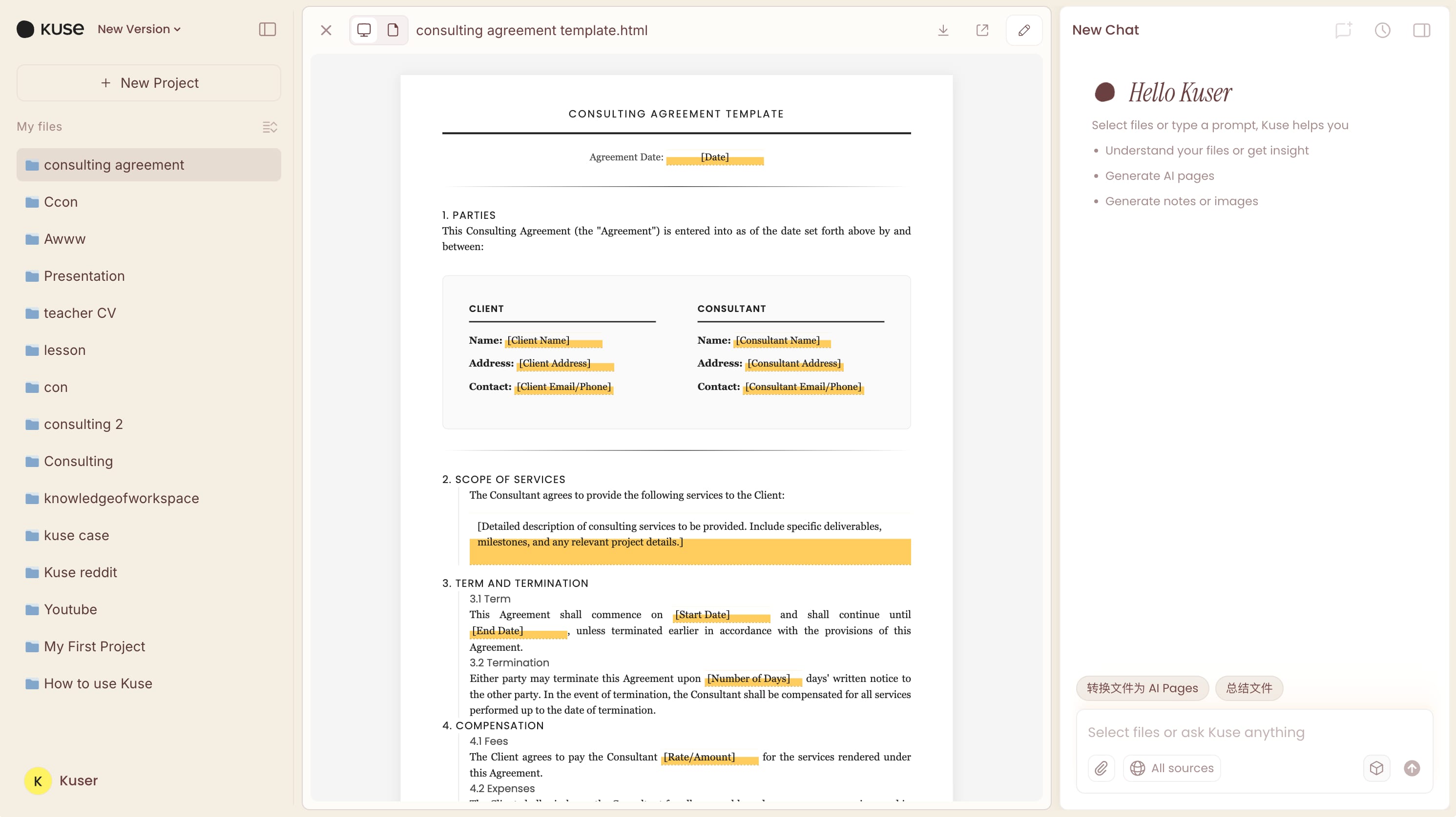 Free and edible consulting agreement template