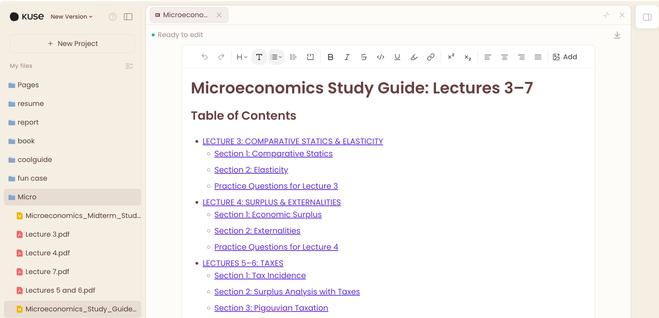 Kuse: Turning Lecture Notes into a Study Guide