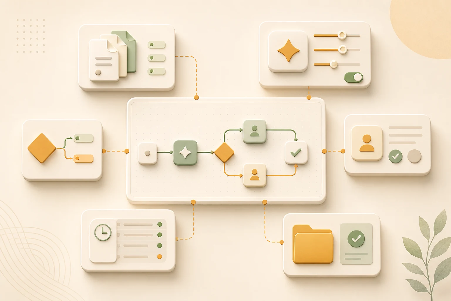 Core components of an AI workflow builder around an editable workflow canvas