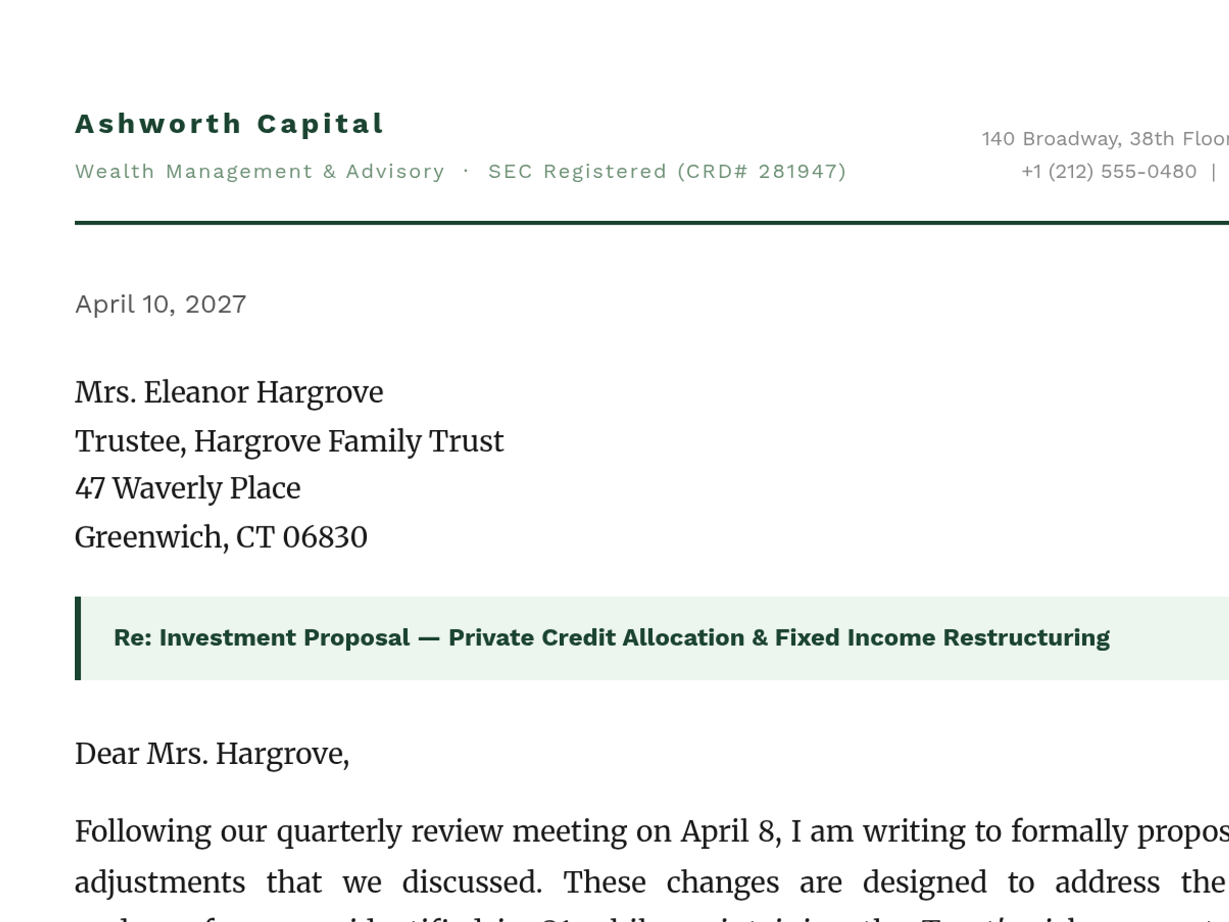Investment Proposal Letter