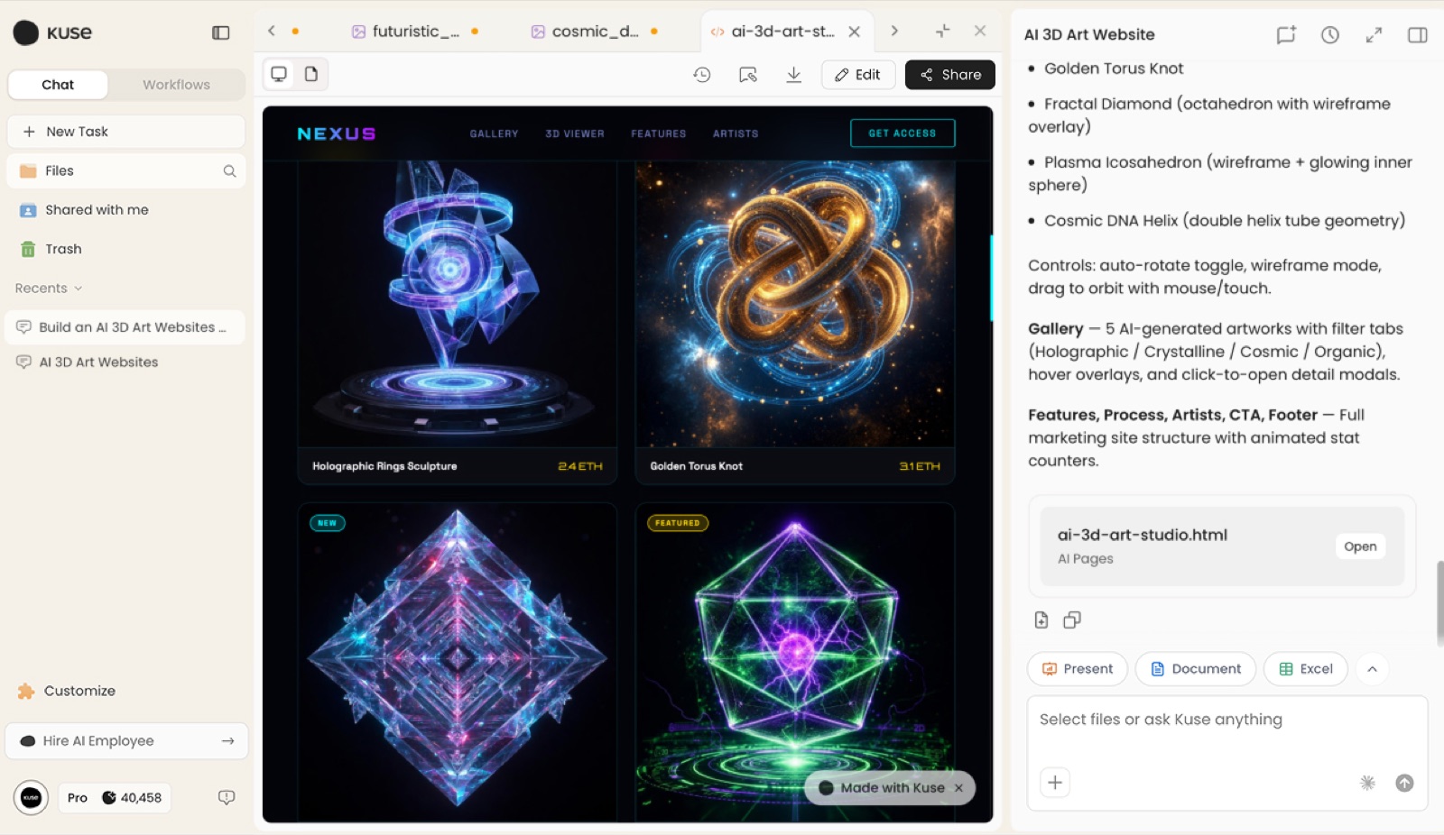 The finished AI Civilizations exhibition website built with Kuse