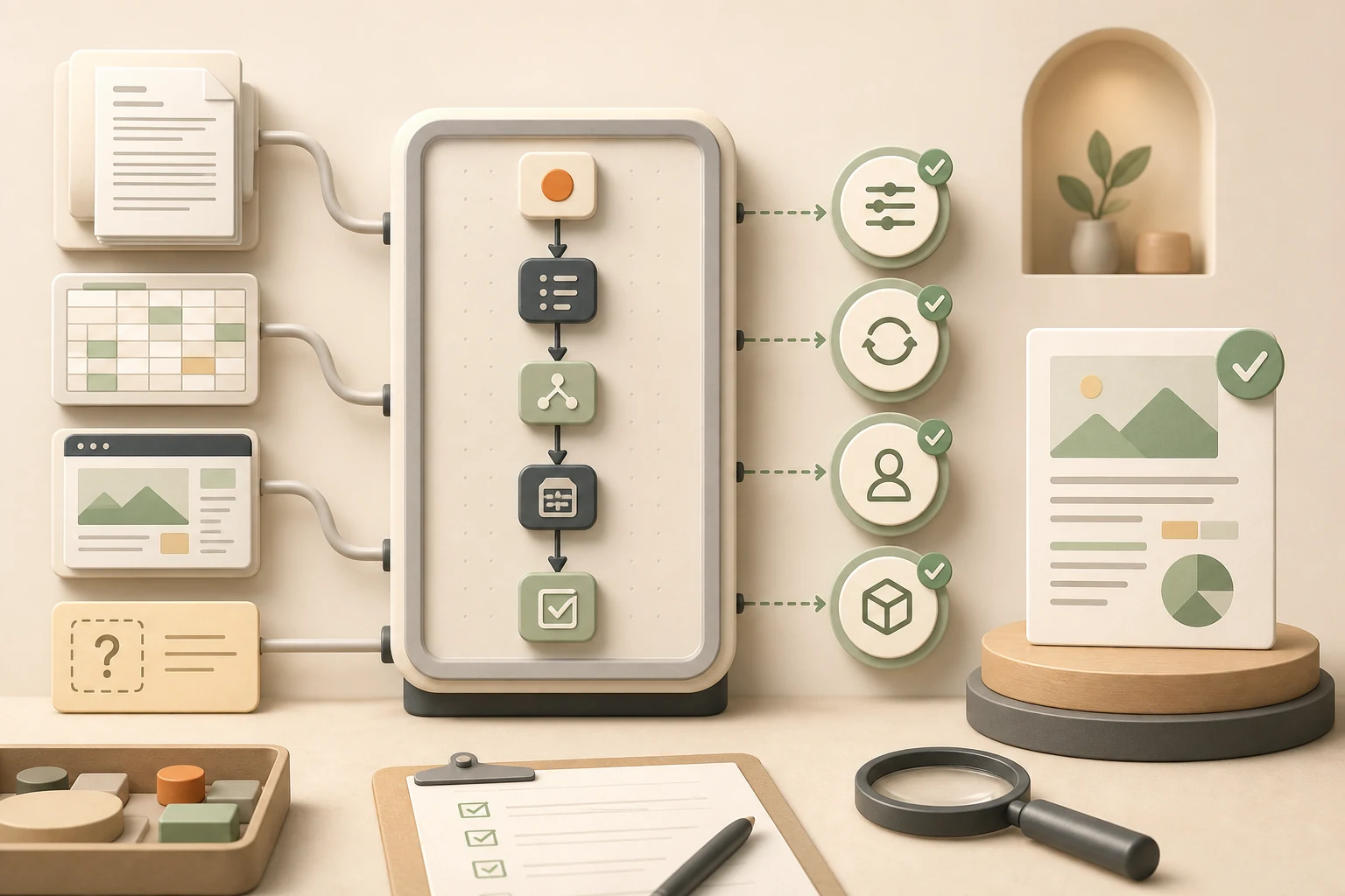 AI workflow builder being tested with documents, spreadsheets, webpages, and missing context