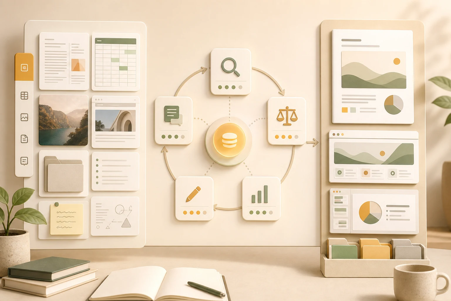 Context-first AI workspace turning source materials into reports, webpages, and presentations