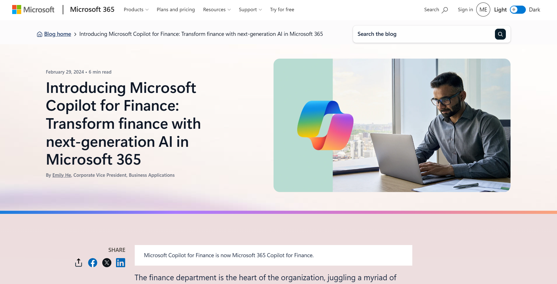 Microsoft Copilot for Finance interface