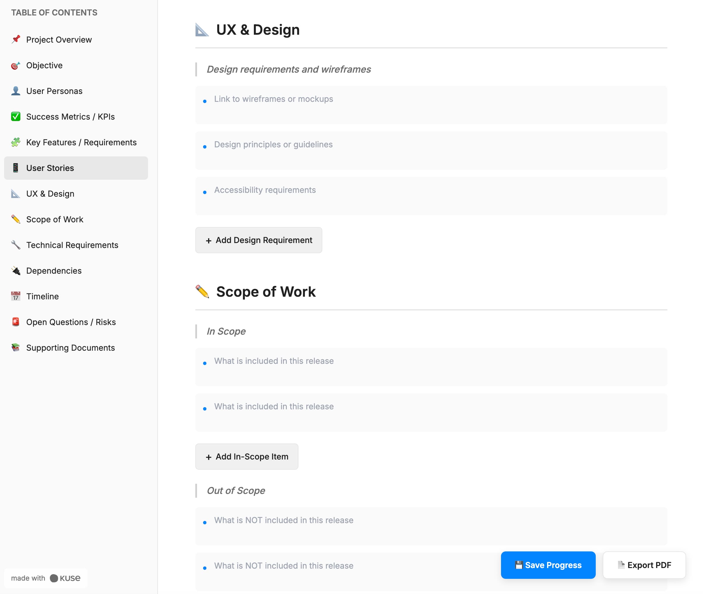 PRD template