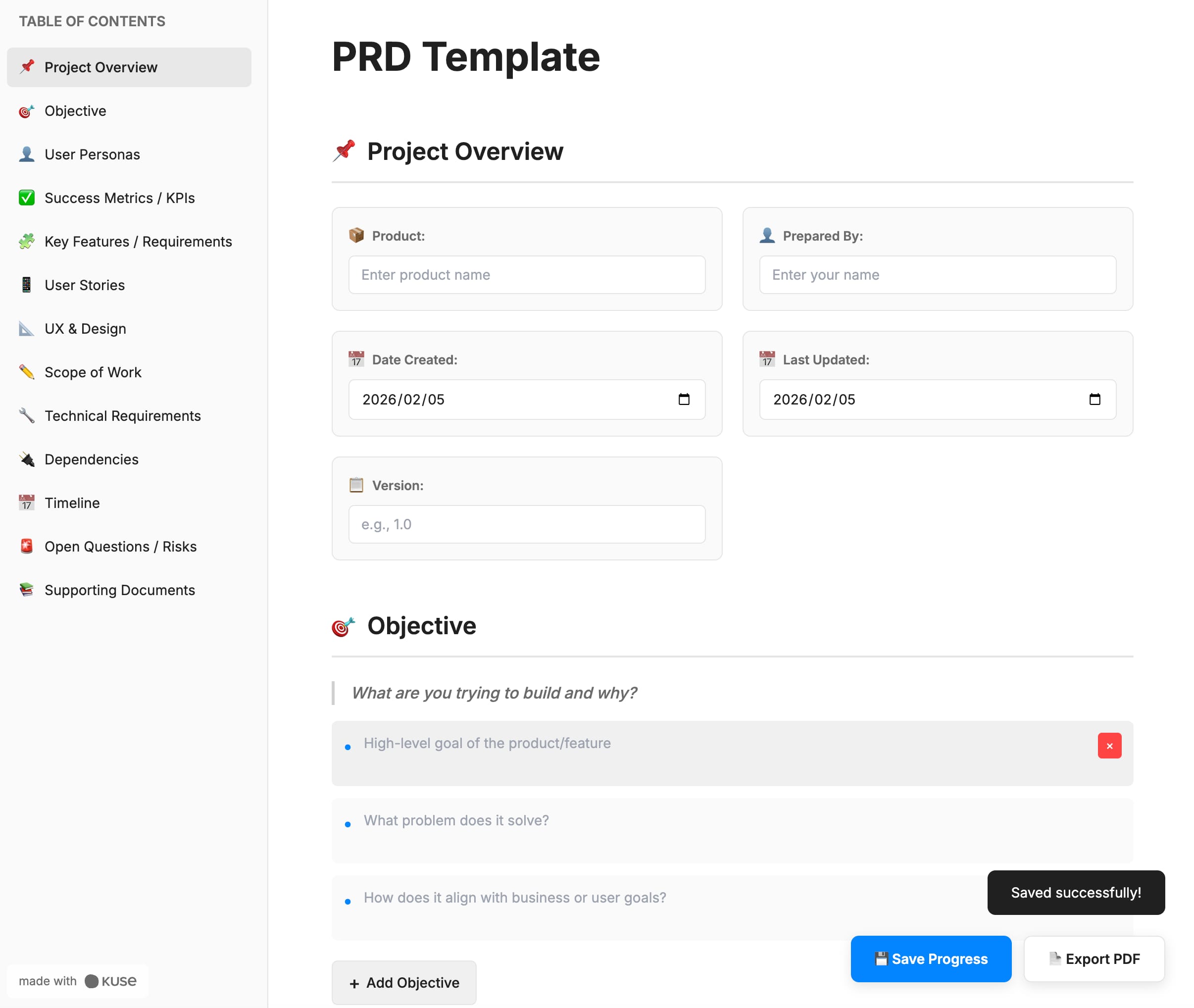 PRD template
