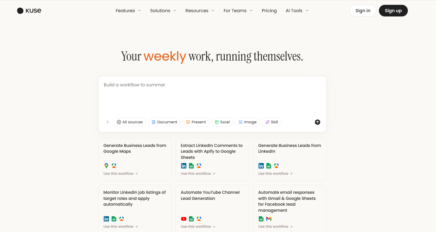 Kuse workflow workspace